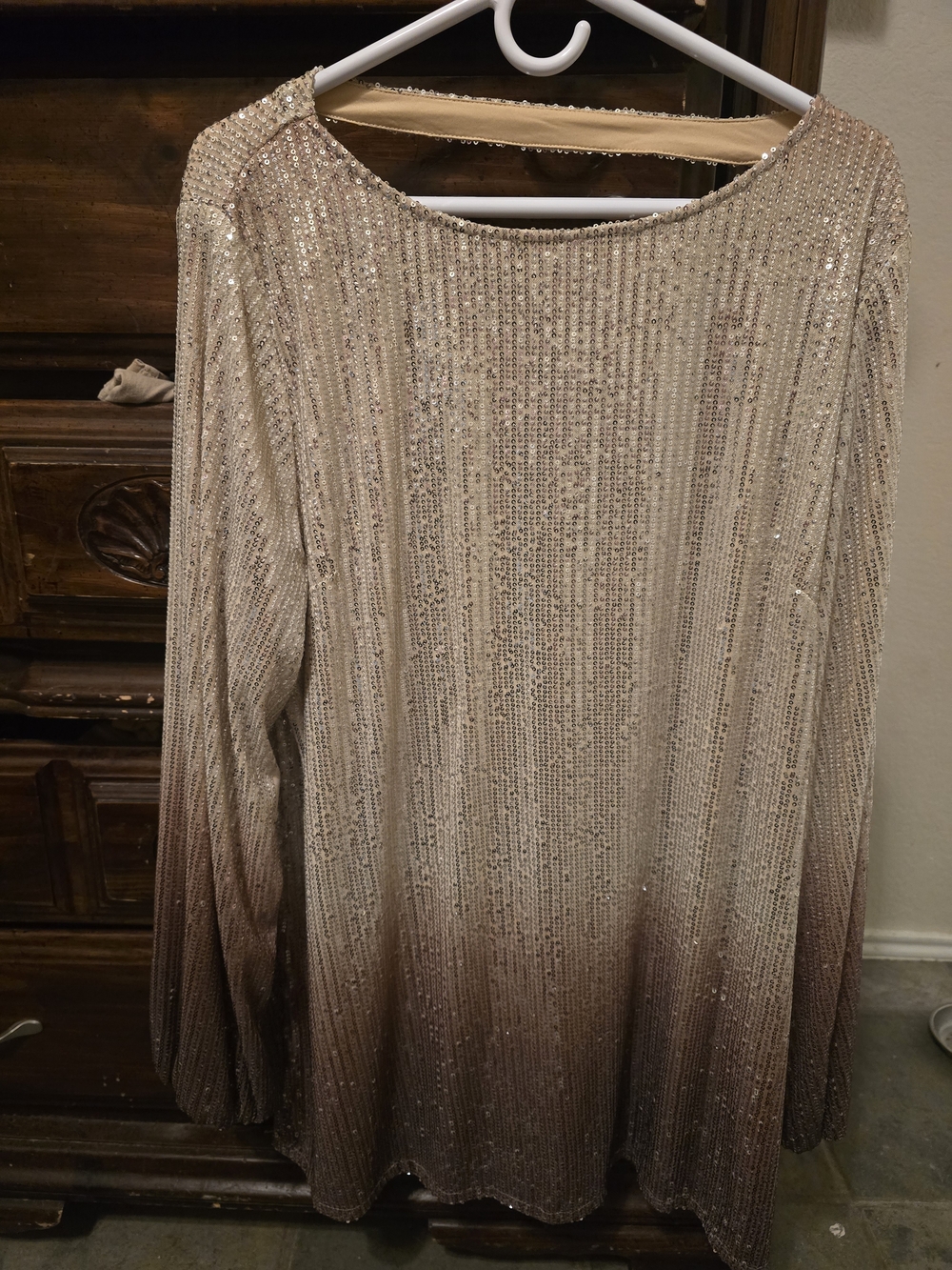 Buckle Champagne Sequin Ombre Long-Sleeve Top